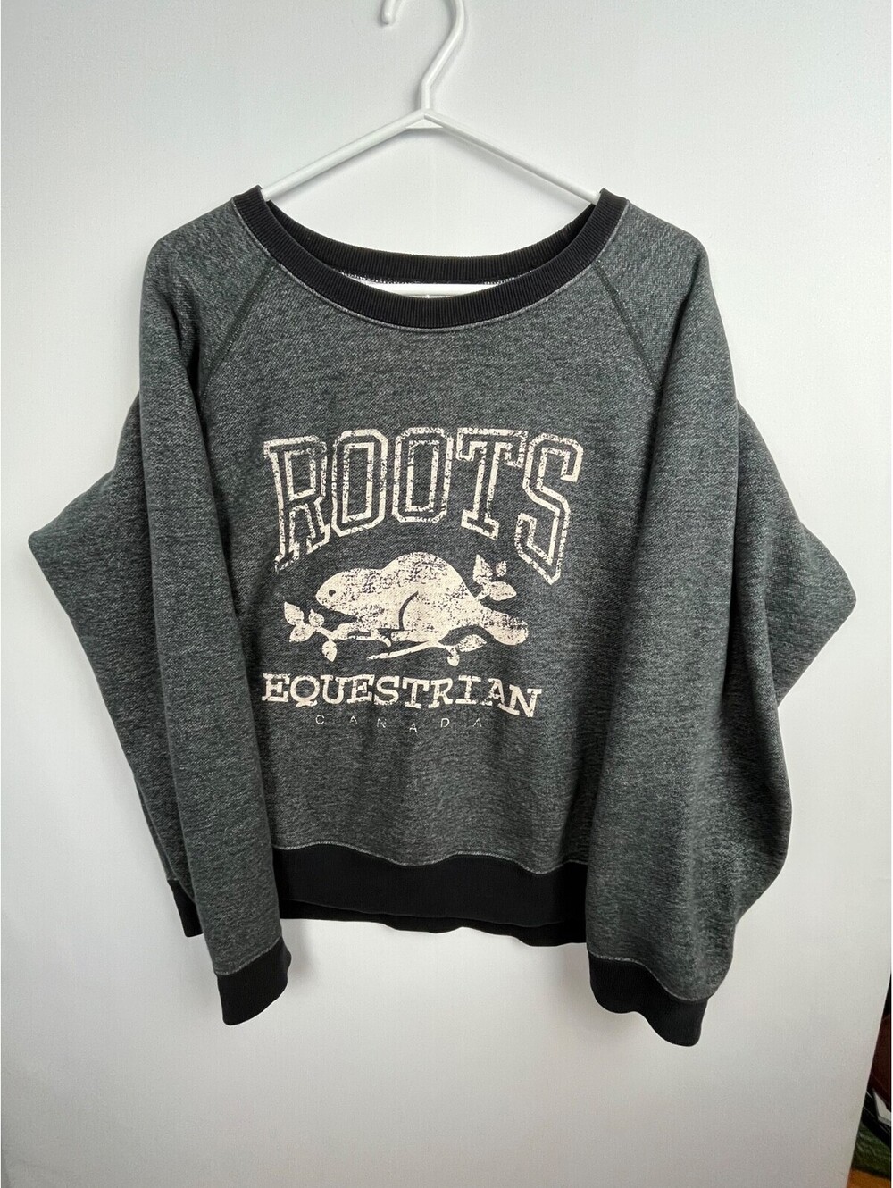 Roots Canada Beaver Logo Equestrian Cropped Fleece Sweatshirt Womens XL Raglan